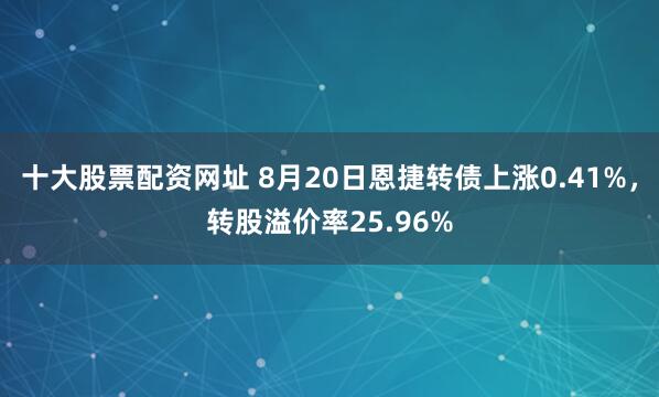 十大股票配资网址 8月20日恩捷转债上涨0.41%，转股溢价率25.96%
